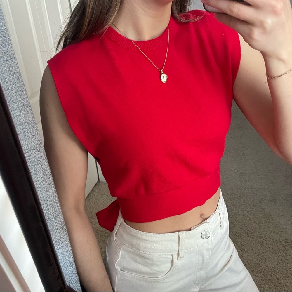 Oak + Fort Red Back Cross Tie Sweater